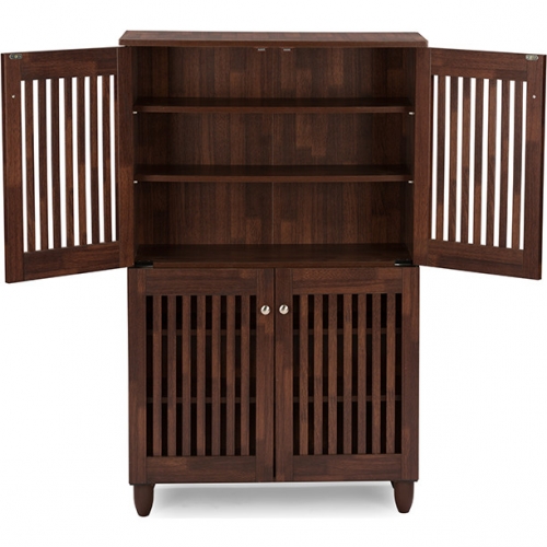 Fernanda 4 Door Shoe Storage Cabinet in Dark Brown Finish